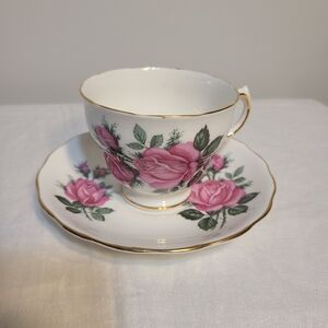 Floral Teacup and Saucer Set with Gold Trim